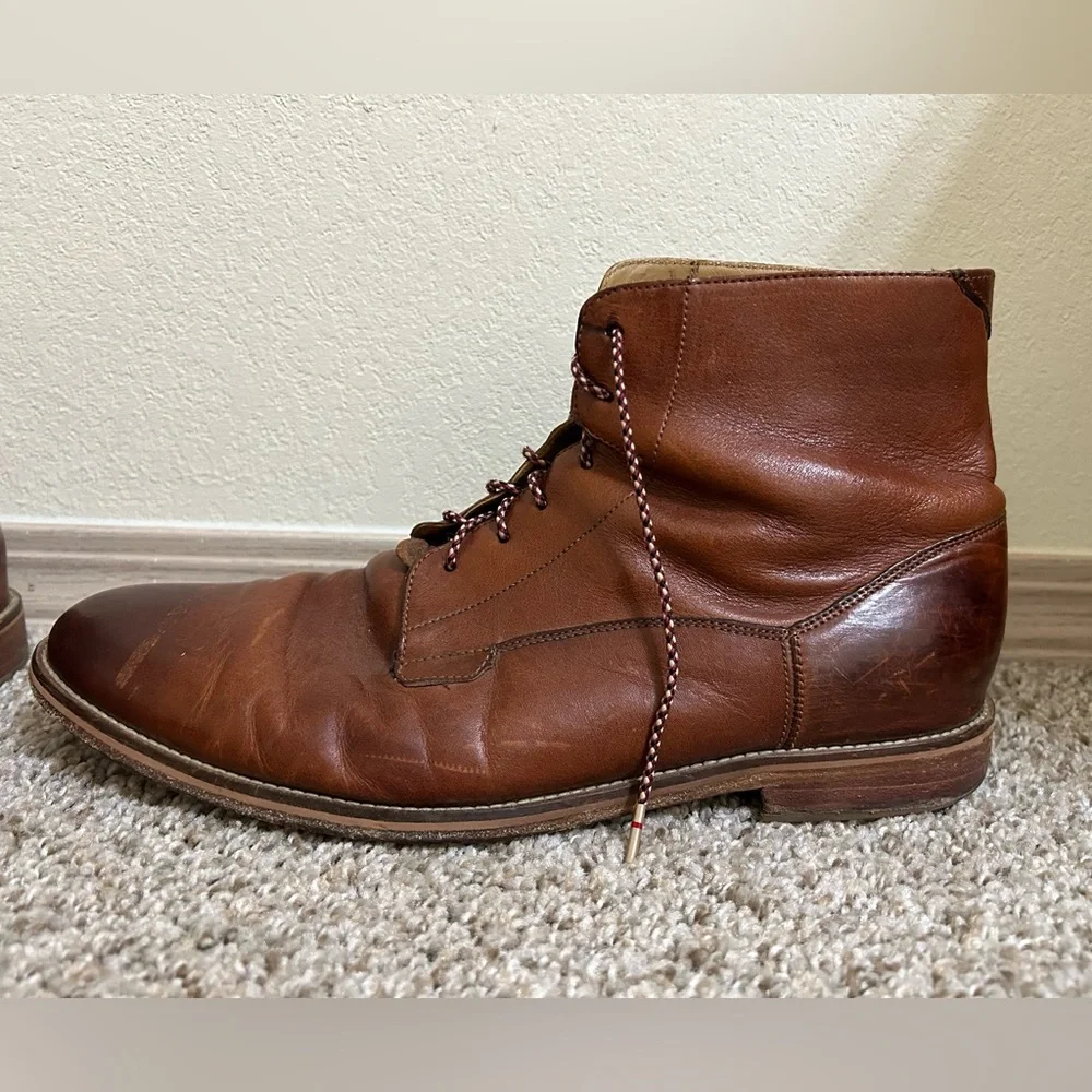 J. Brand Men's Brown Leather Lace-Up Ankle Boot Business Travel Size 11.5 Fellow